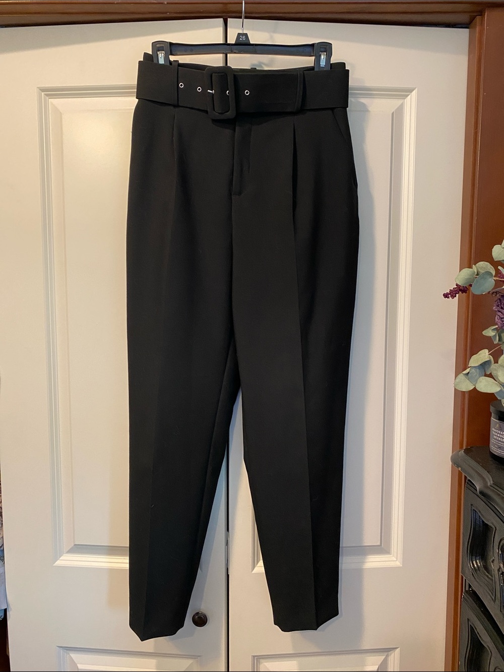 Zara Black High-Waist Tailored Trousers with Belted Waist. Size Small. Tapered. - Picture 5 of 8